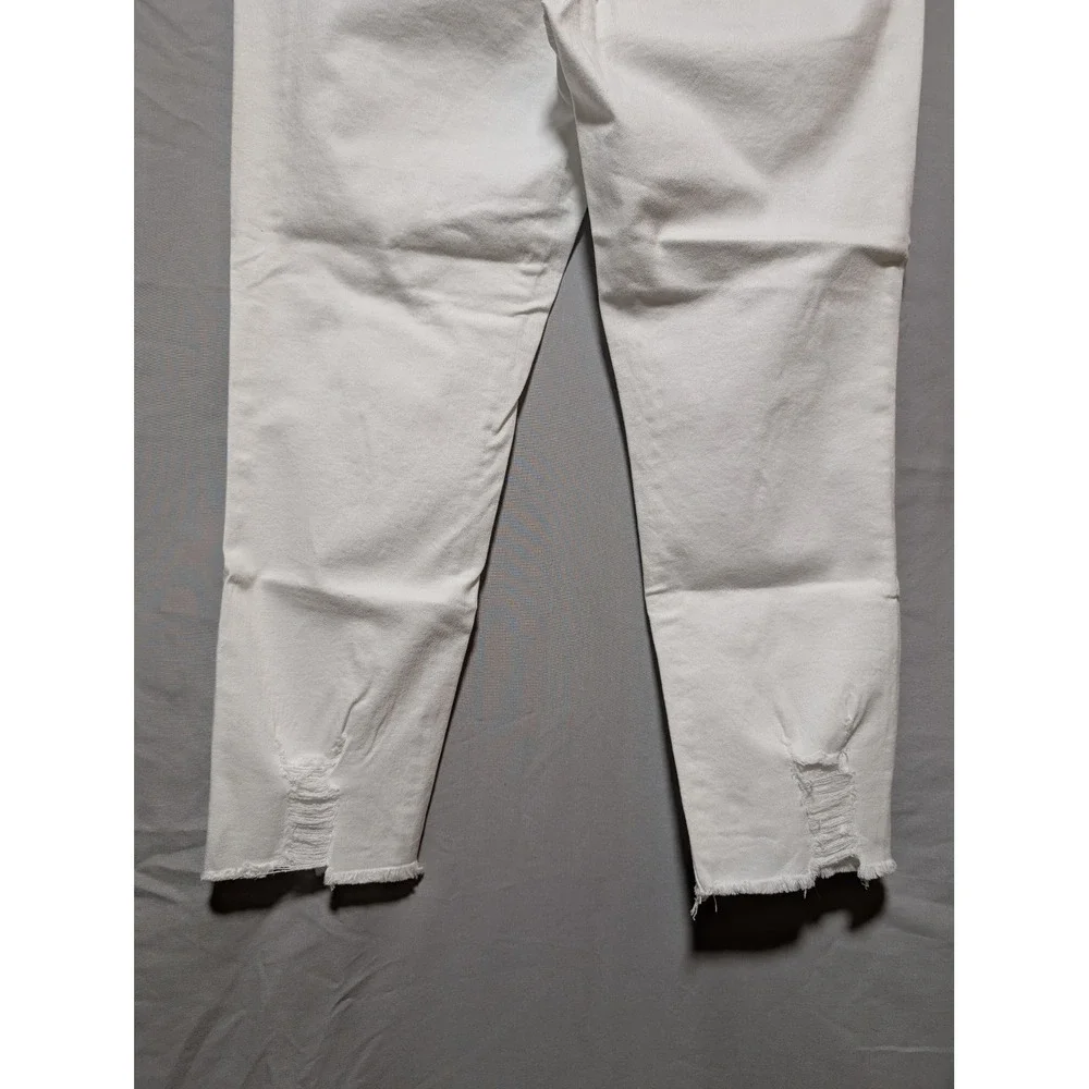 New York & Co White Distressed High Rise‎ Skinny Capri Jeans Raw Hem Women's 14