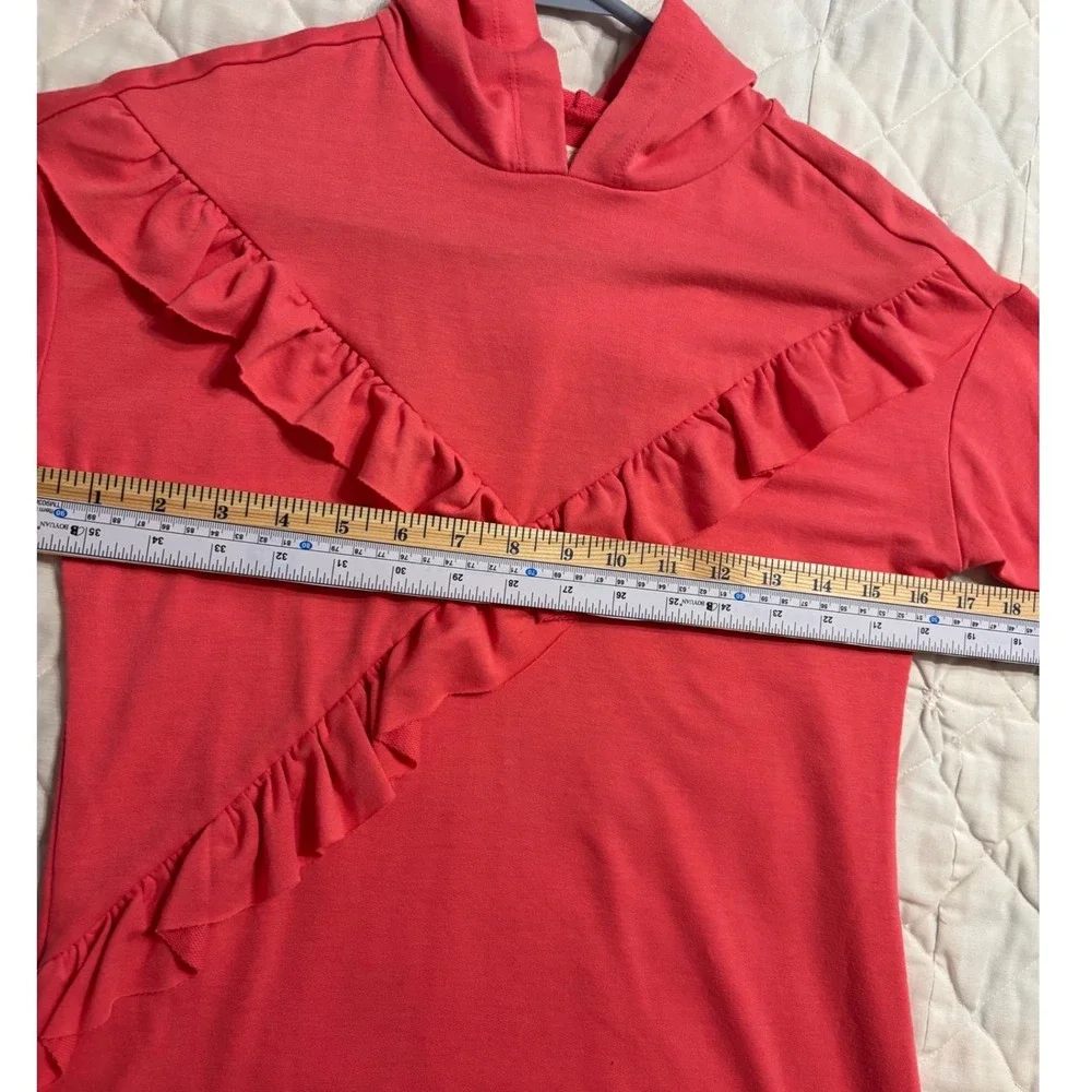 GB Girls Ruffle Hoodie Dress Casual Coral Pink Short Sleeve Raw edged hems M EUC