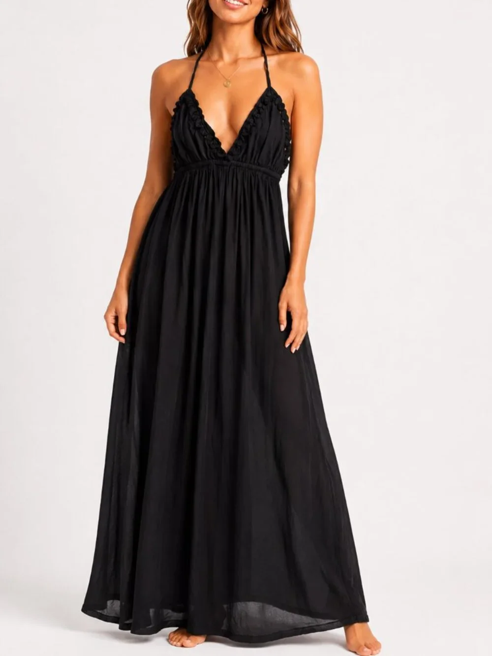 Raviya Black Maxi Swim Cover Up Women’s Small | Boho Flowy Crochet Top Beach