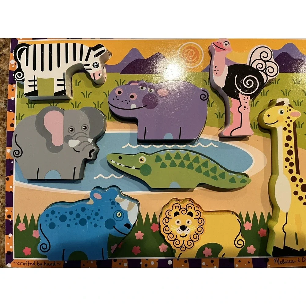 Melissa & Doug Wooden Chunky Puzzles Safari Animals 2014  8 Pieces Excellent
