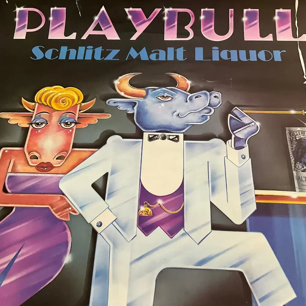 1983 Playbull Schlitz Malt Liquor Poster Chris Hain Stroh Brewery Advertising
