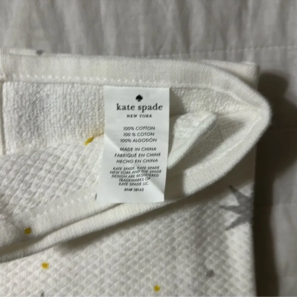 kate spade Christmas Star White Gold Silver Gray Cotton Kitchen 2 Towel Set