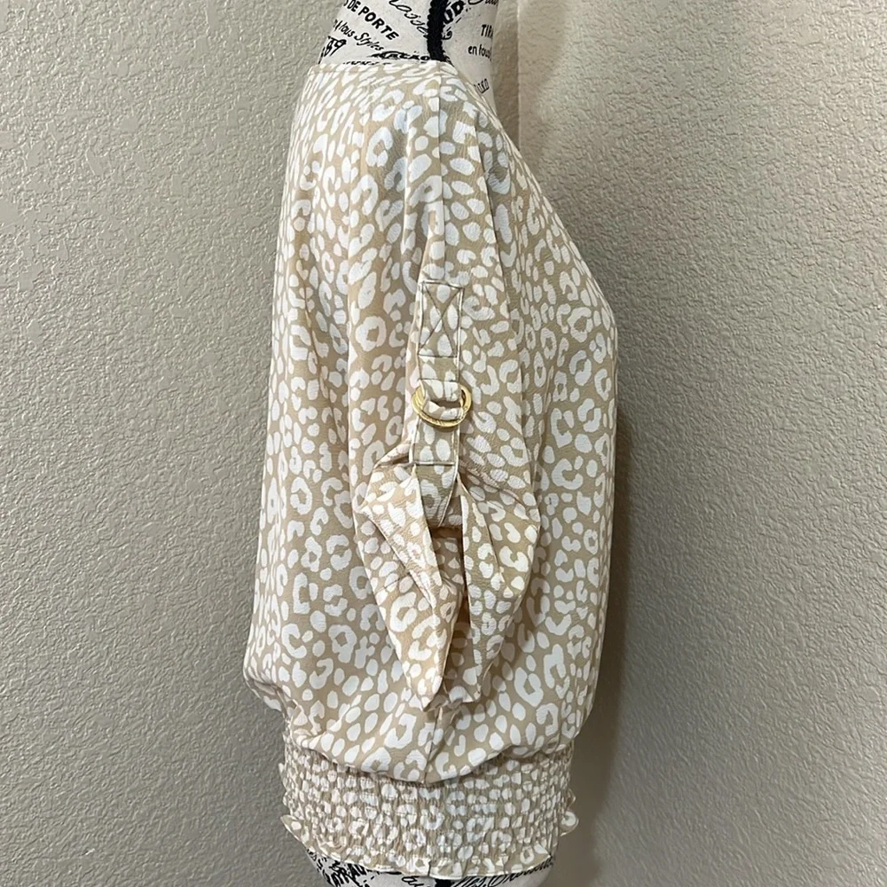Michael Kors Giraffe Print Boat Neck Blouse Adjustable Sleeves