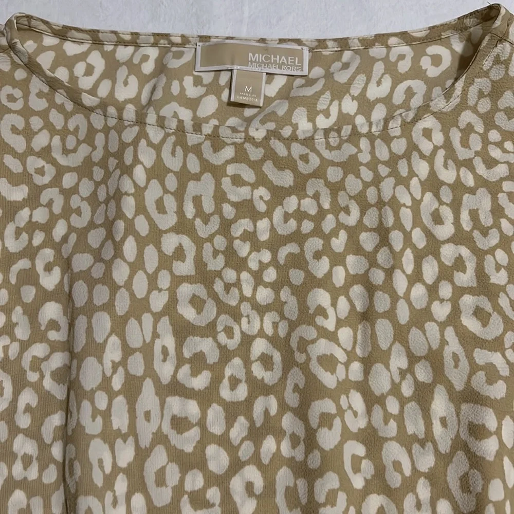 Michael Kors Giraffe Print Boat Neck Blouse Adjustable Sleeves
