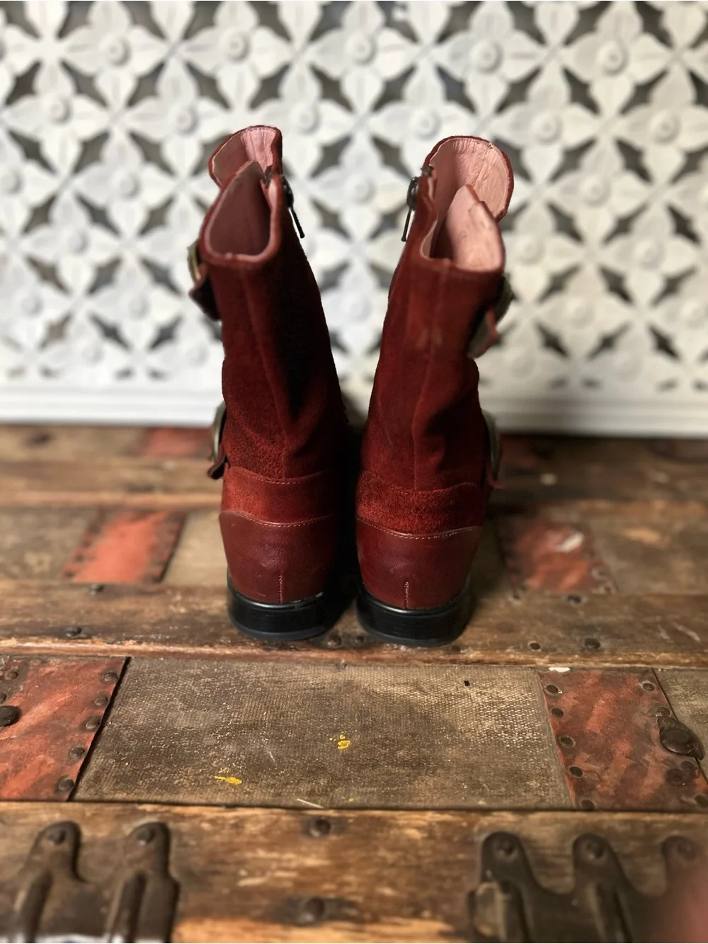 Naot Red Suede Ankle Boots Square Toe Comfort Booties Size 8.5