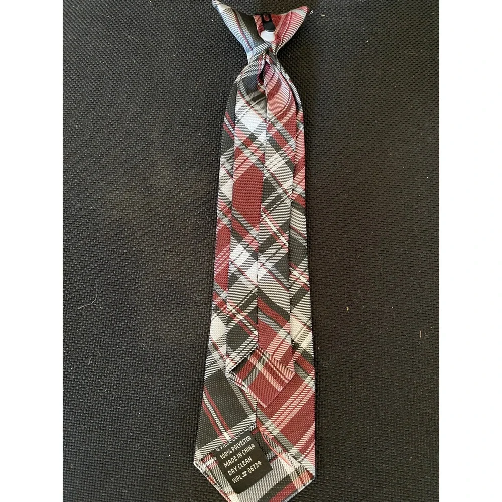 Red Black White Plaid Clip-On Necktie Polyester Formal School Uniform Tie