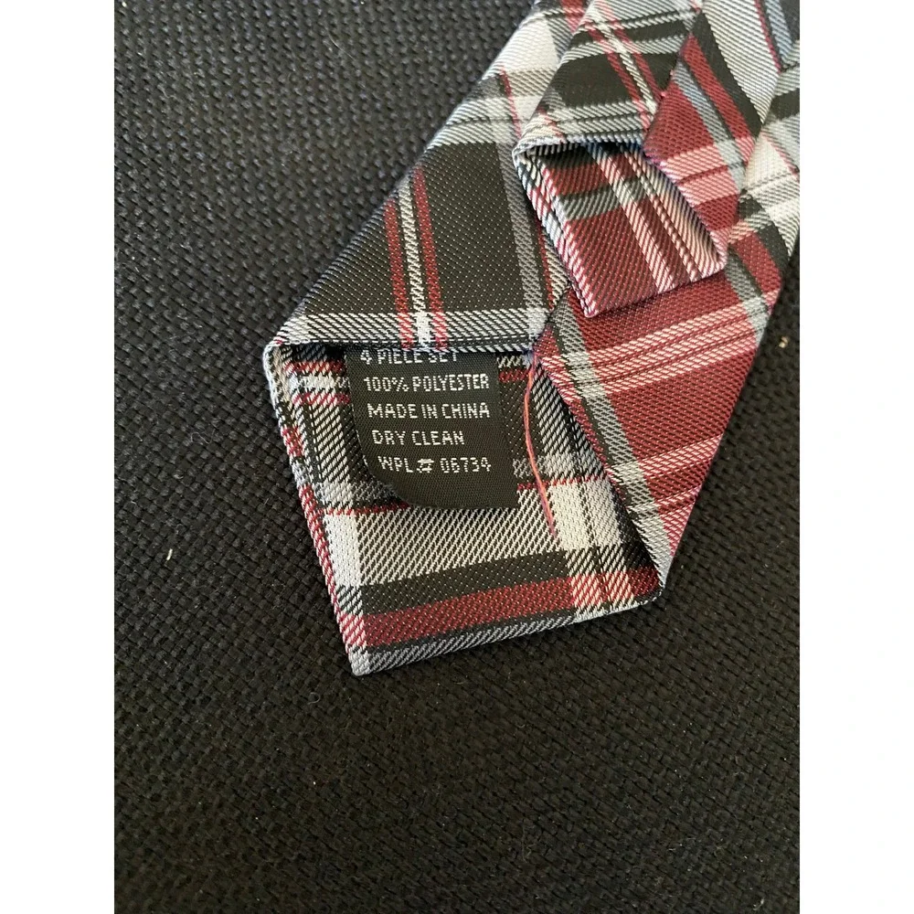 Red Black White Plaid Clip-On Necktie Polyester Formal School Uniform Tie