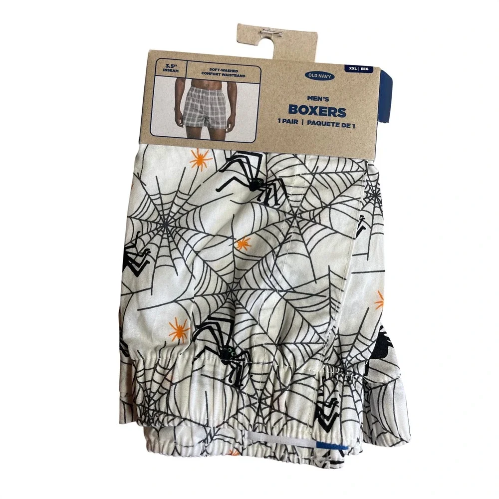 Old Navy Mens XXL Halloween Boxers Spider Web Print White Orange Black  Cotton