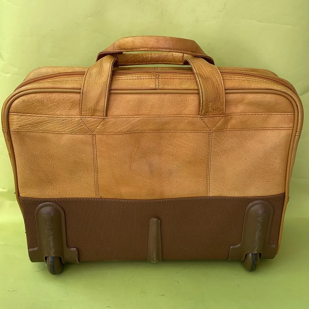 Vintage camel color Solo large leather convertible laptop bag