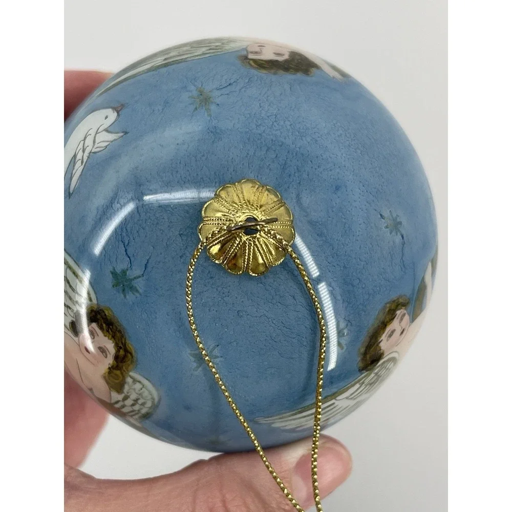 Vintage Hand Painted Angel Christmas Ornament Glass Ball w/ Box 2001