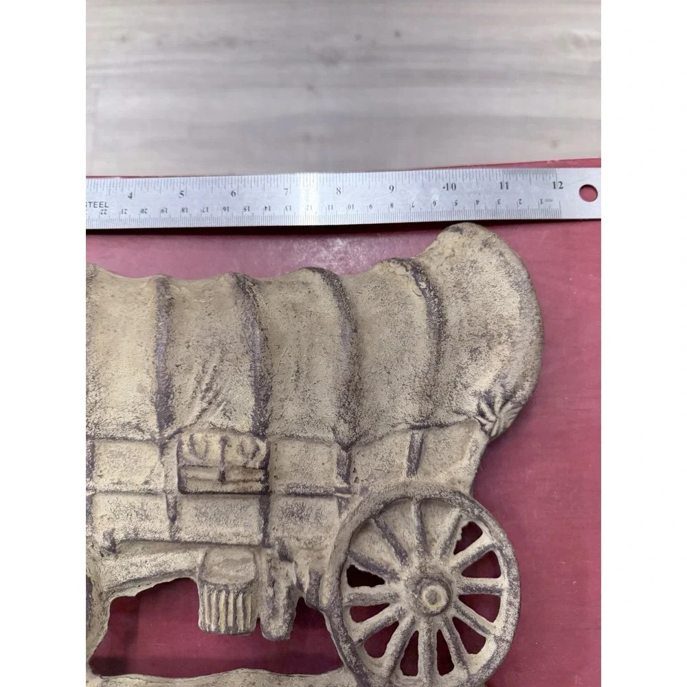 Antique Vintage Heavy Cast Iron Door Stop Old West Covered Carriage Wagon 12
