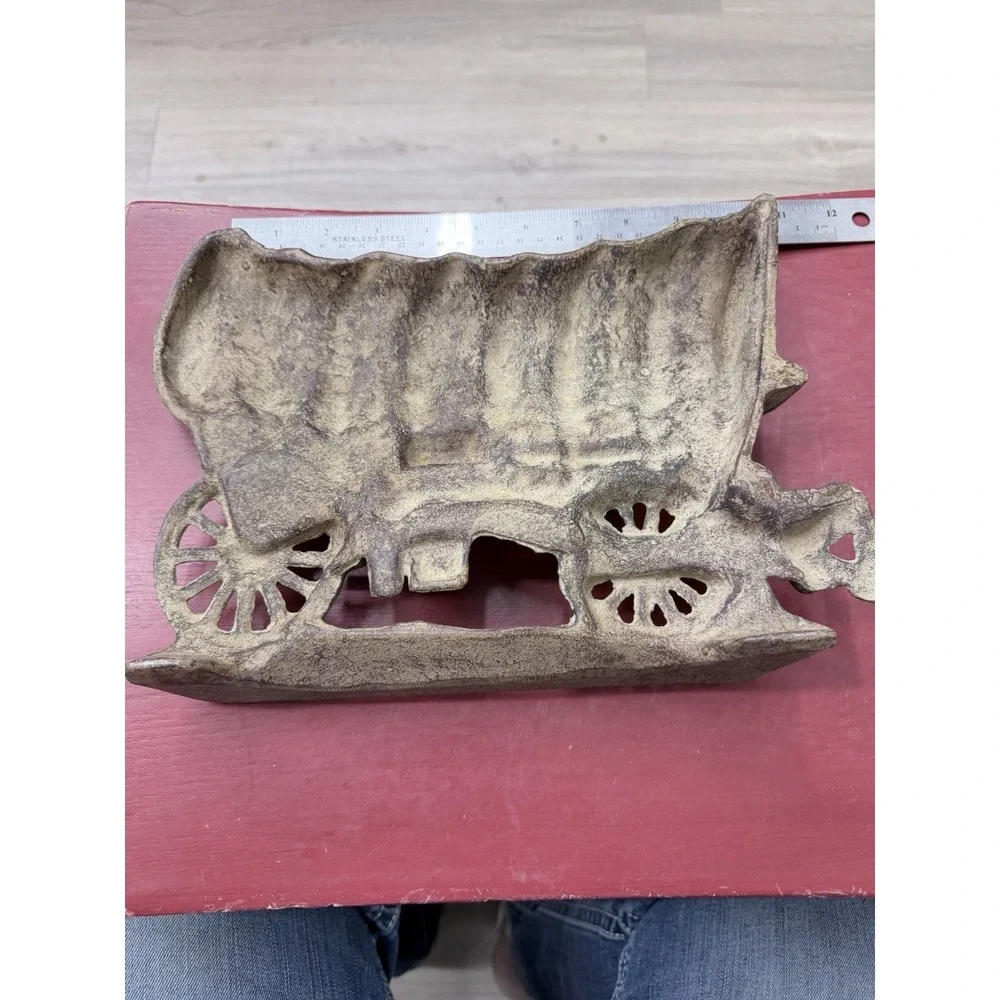 Antique Vintage Heavy Cast Iron Door Stop Old West Covered Carriage Wagon 12