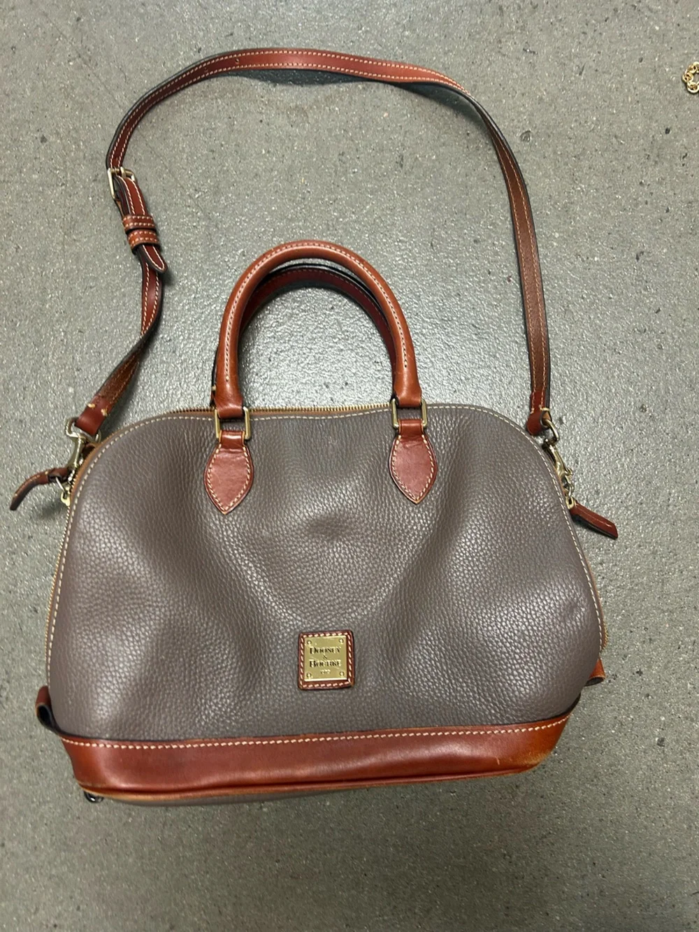 Dooney & Bourke Brown and Dark Gray Pebble Leather Satchel