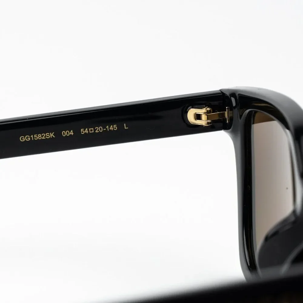 NEW Gucci GG1582SK 004 Shiny Black Brown Polarized Cat Eye Unisex Sunglasses