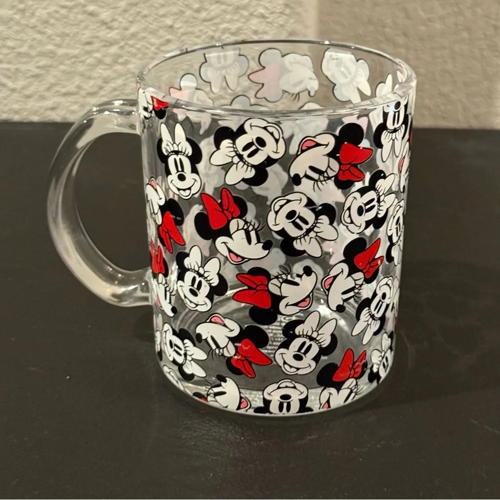 Rare Walt Disney Minnie Mouse Clear Glass Mug GUC