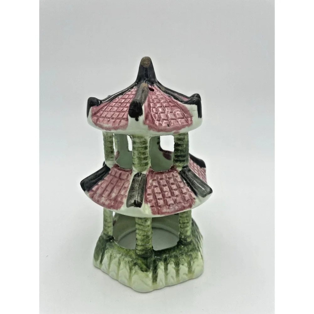 Vtg Aquarium Fishbowl Ceramic Swim Through 3D Japanese Pagoda Tower 5x3.5