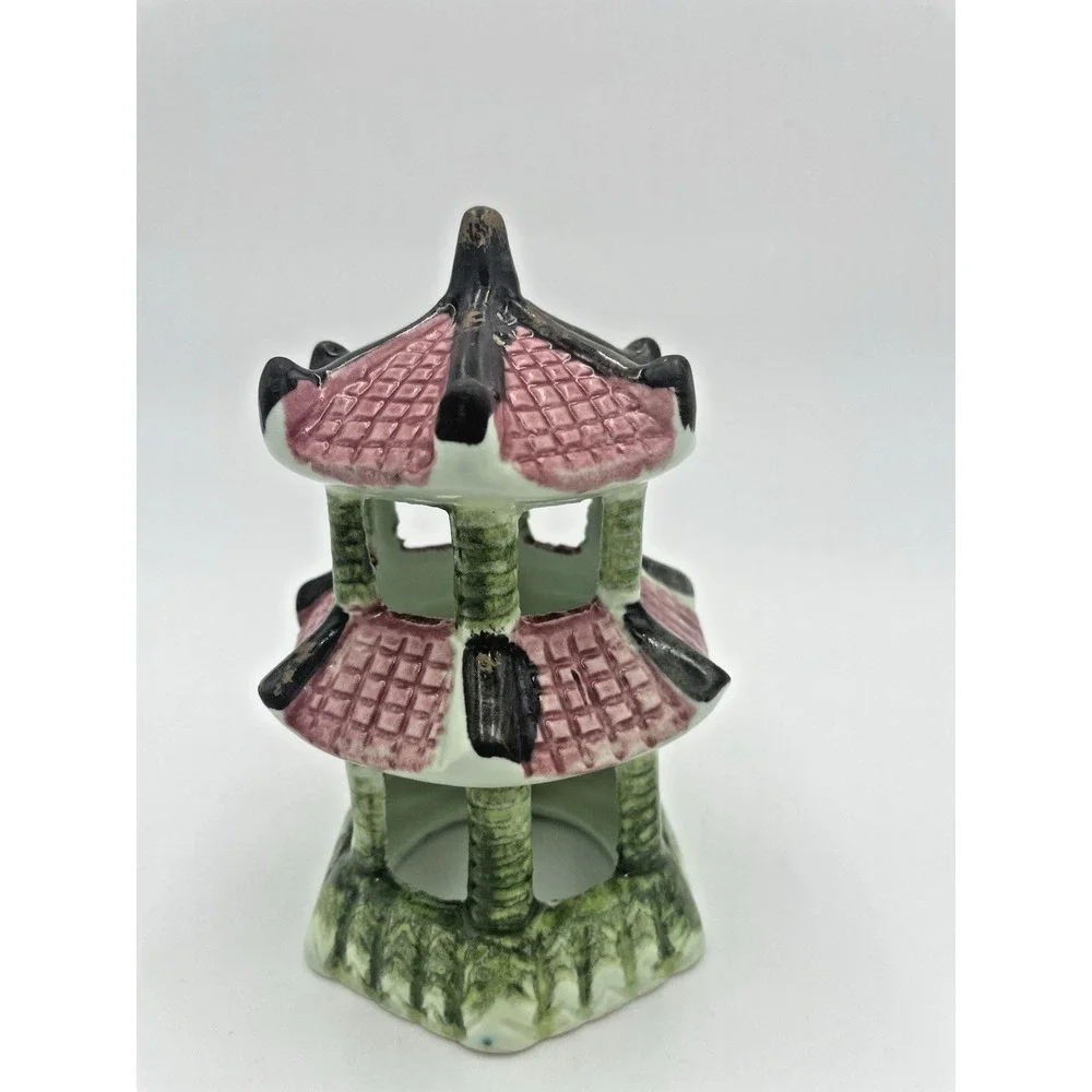 Vtg Aquarium Fishbowl Ceramic Swim Through 3D Japanese Pagoda Tower 5x3.5