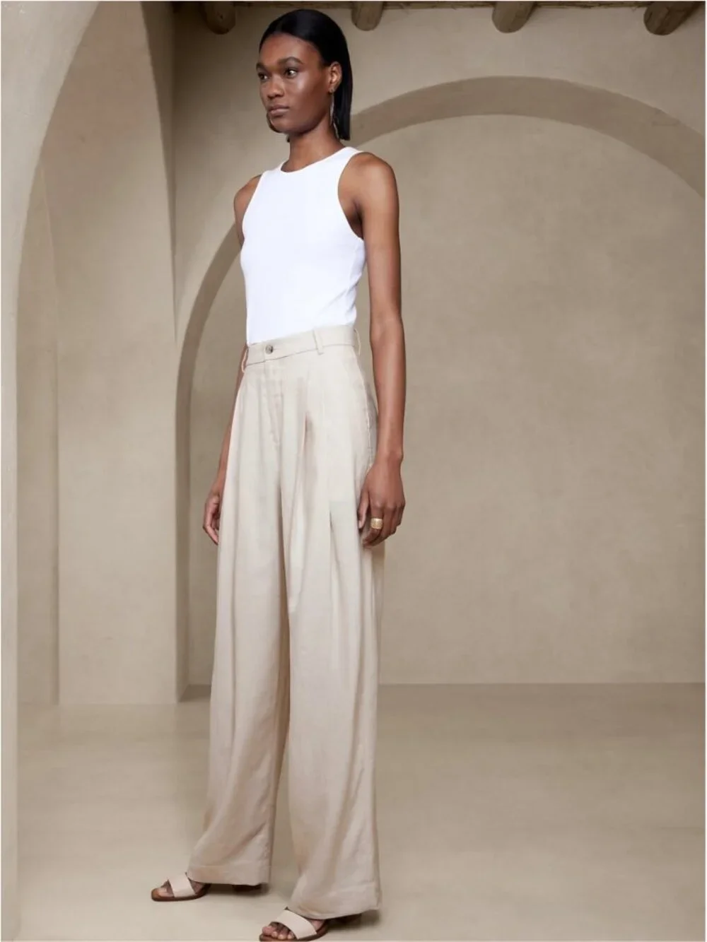 NWOT Banana Republic Lena Linen Blend Wide Leg Pants Cream Beige Sz 6