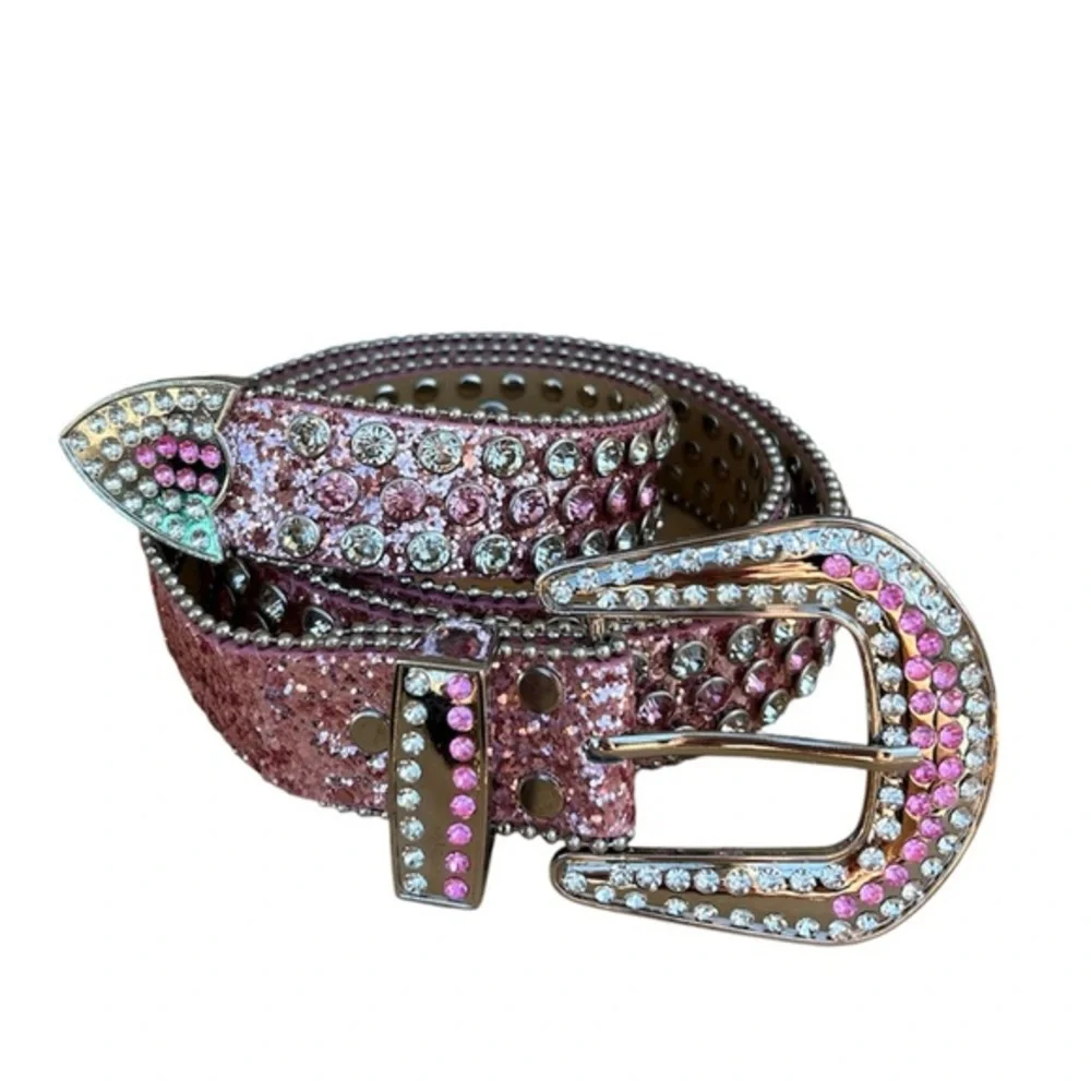 Pink Silver Western Rhinestone Glitter Cowgirl Rodeo Party Bling Sparkly Belt
