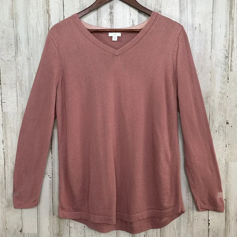 J Jill Cotton Blend Sweater Medium Petite Blush Pink Oversized EUC Soft Girl