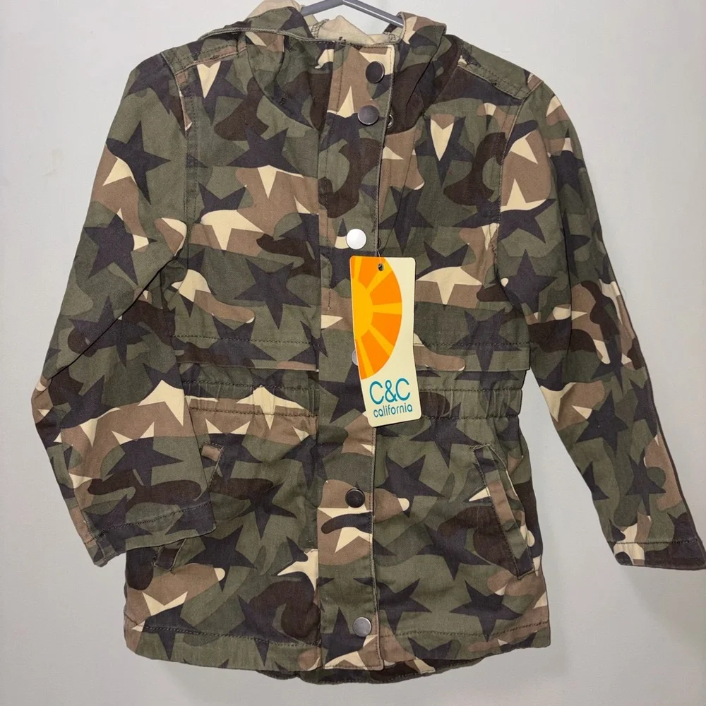 C&C California Camo Utility Jacket Hooded Girls 3T Zipper Button‎ Closure