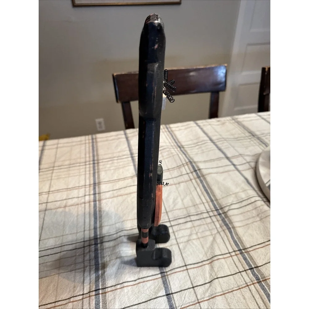 Wooden Black Cat Halloween Figurine Rustic Folk Art Anthropomophic Kitty Smiling