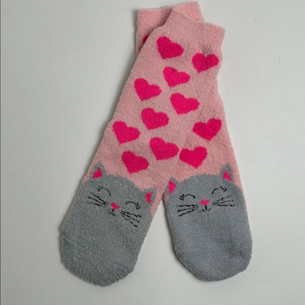 Pink‎ and Gray Cat Heart Socks