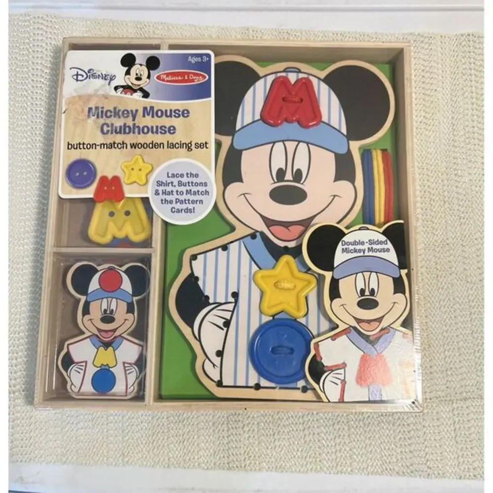 Mickey‎ Mouse Clubhouse Button Match Wooden Lacing Set #5794 NIB Educational Toy