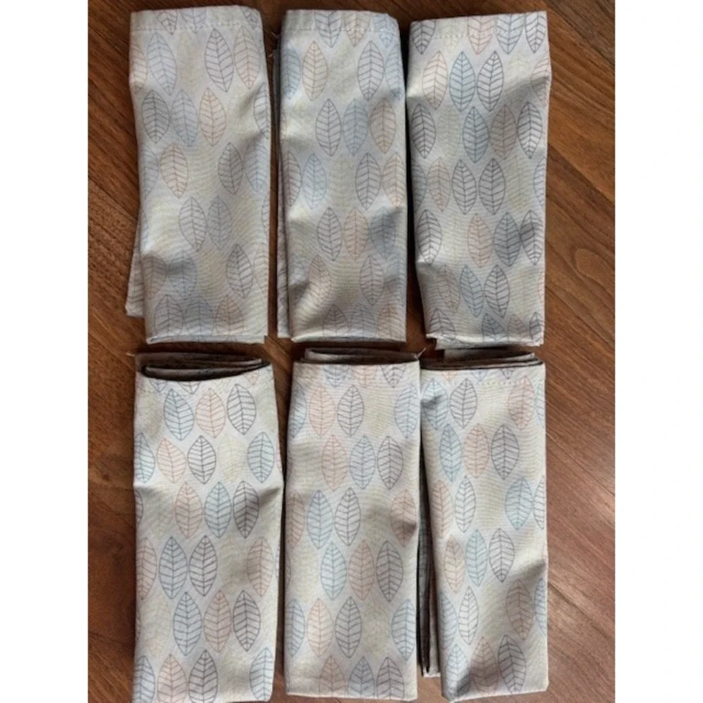 Norwex Cloth Napkins Leaf‎ Leaves Gray Design Fall Dinner Table Set 6 BacLock