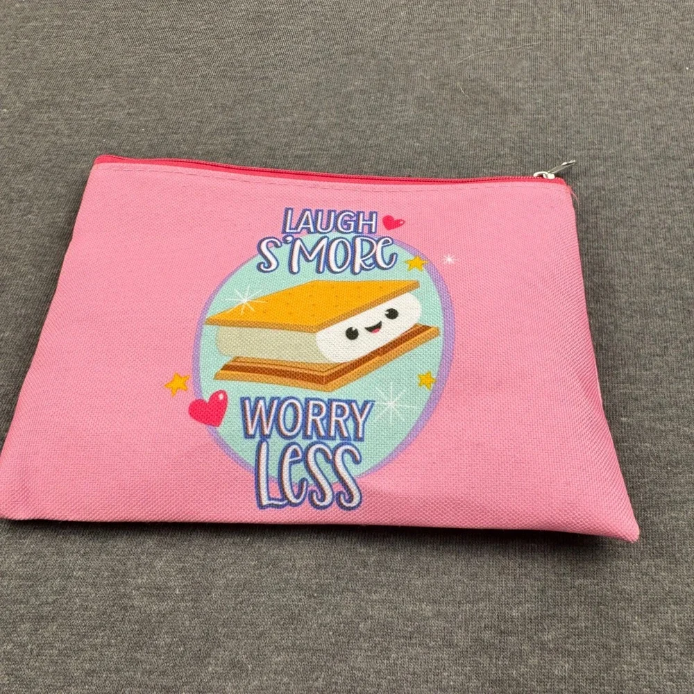 Pink S'mores Laugh Worry Less‎ Zipper Pouch Cosmetic Bag Pencil Case