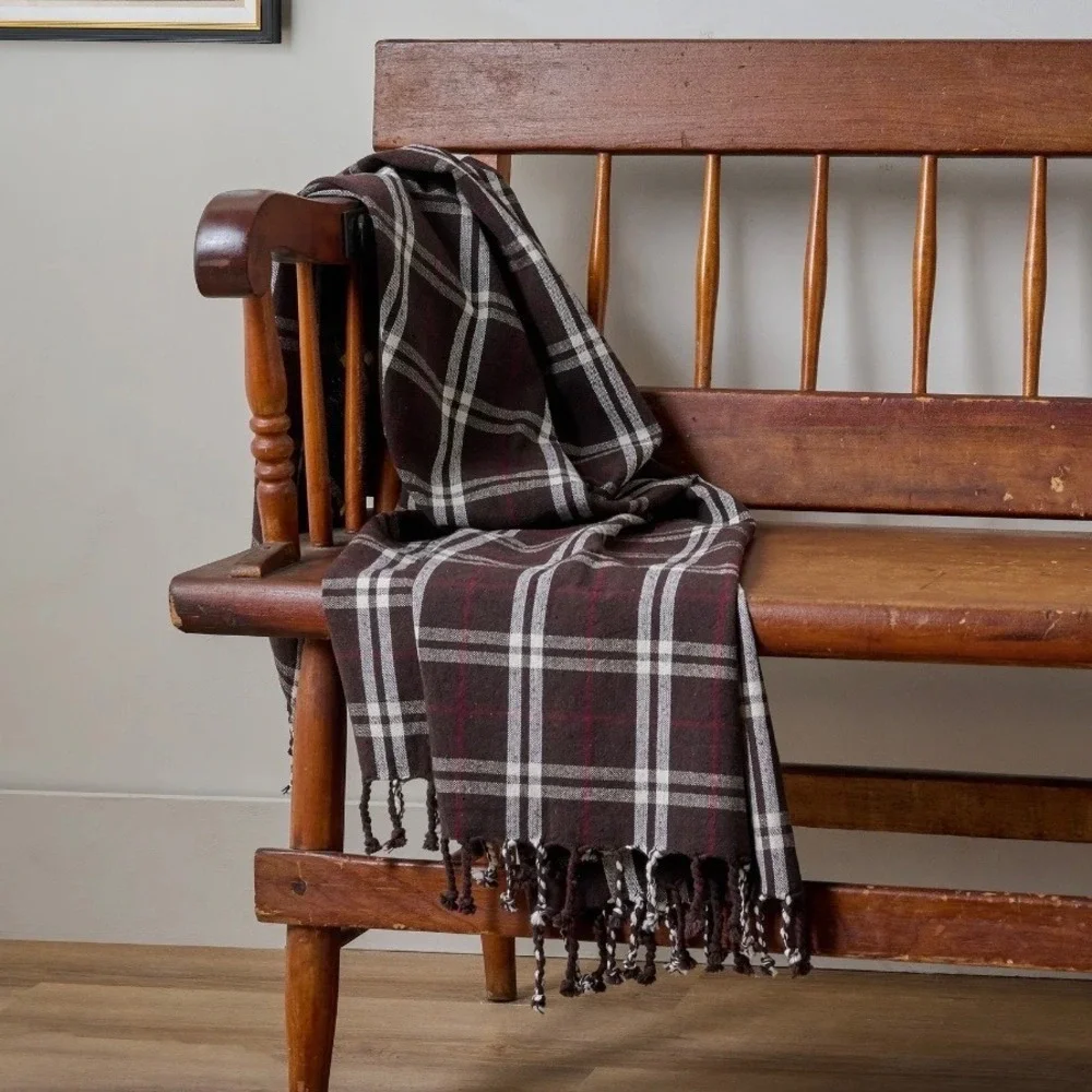 Magnolia‎ Harmony Throw Chestnut Brown Plaid 50x60 Cotton Fringed Christmas 2024