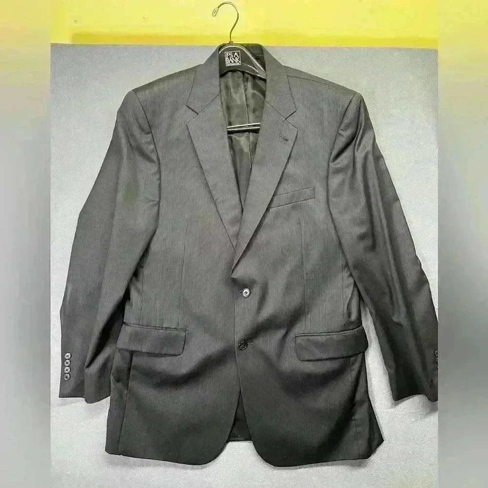 Jos. A Bank 2pc 100% Wool Suit Blazer 43L & Pants 36 Men's‎ GUC Gray Black Nice