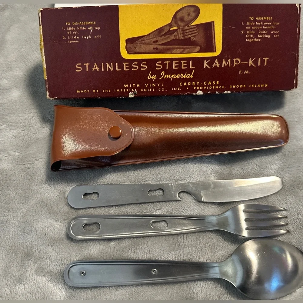 Vintage Stainless Steel Kamp-Kit With‎ Vinyl Carry Case and box, Collectible