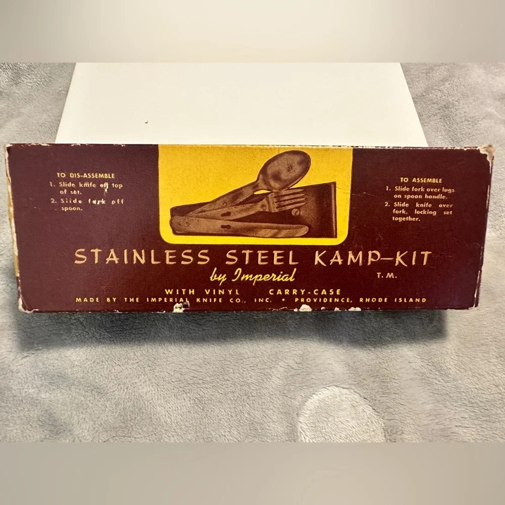 Vintage Stainless Steel Kamp-Kit With‎ Vinyl Carry Case and box, Collectible