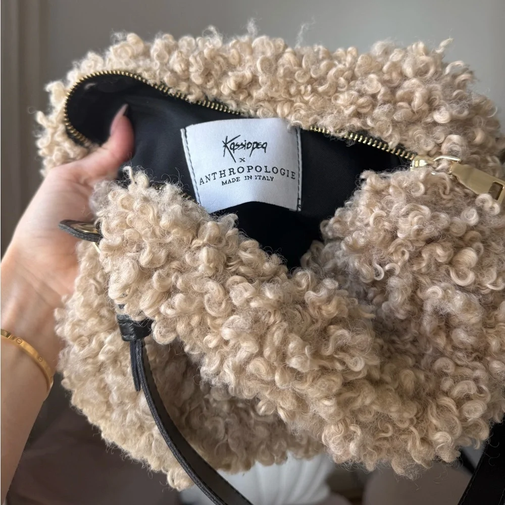 Anthropologie Cream Textured Shoulder Bag