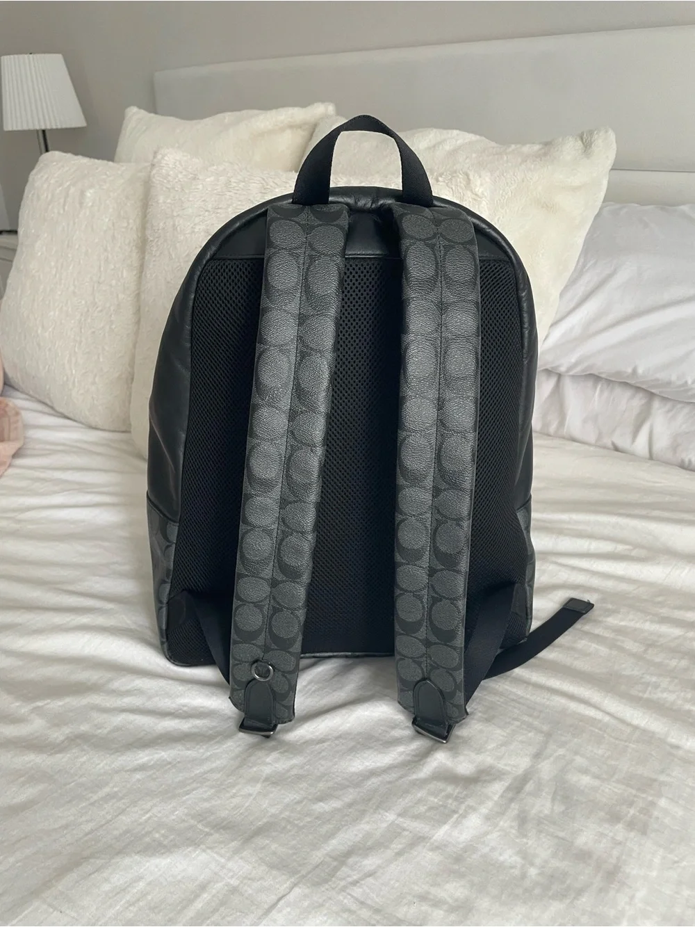 Coach Signature Backpack Leather Daypack in Black and Dark Gray