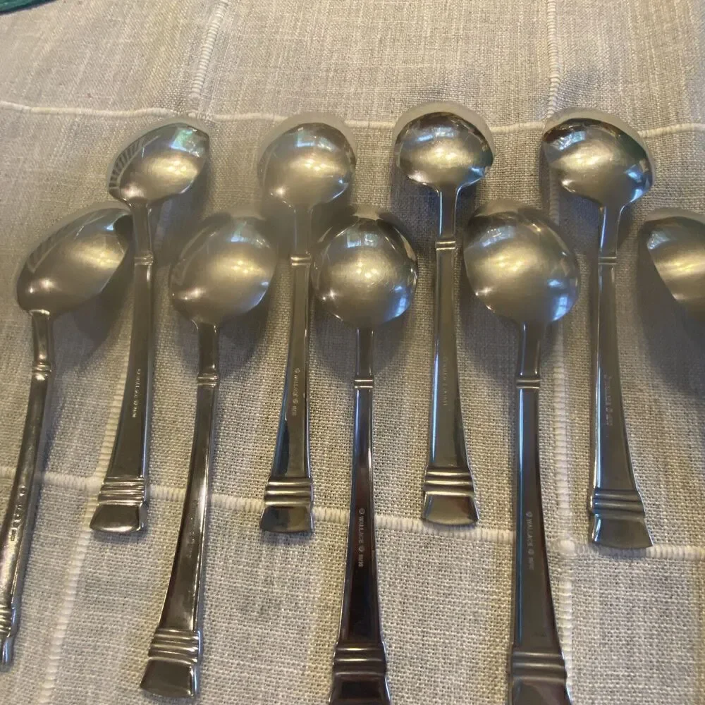 Wallace ZENITH Glossy 18/10 Stainless Flatware -- Set of 9 Oval Soup Spoons