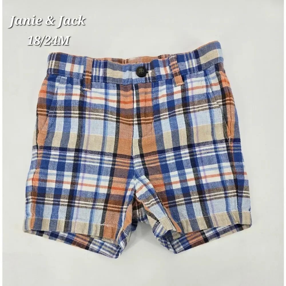 Janie and Jack Linen Blend Plaid Shorts – Size 18-24 Months