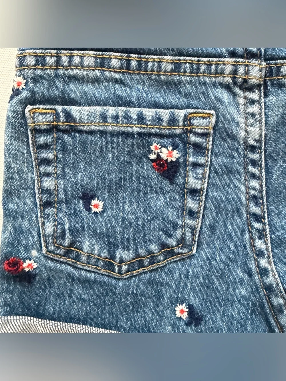 Cat & Jack Denim Shorts with Red White Blue Floral Embroidery Size 3T