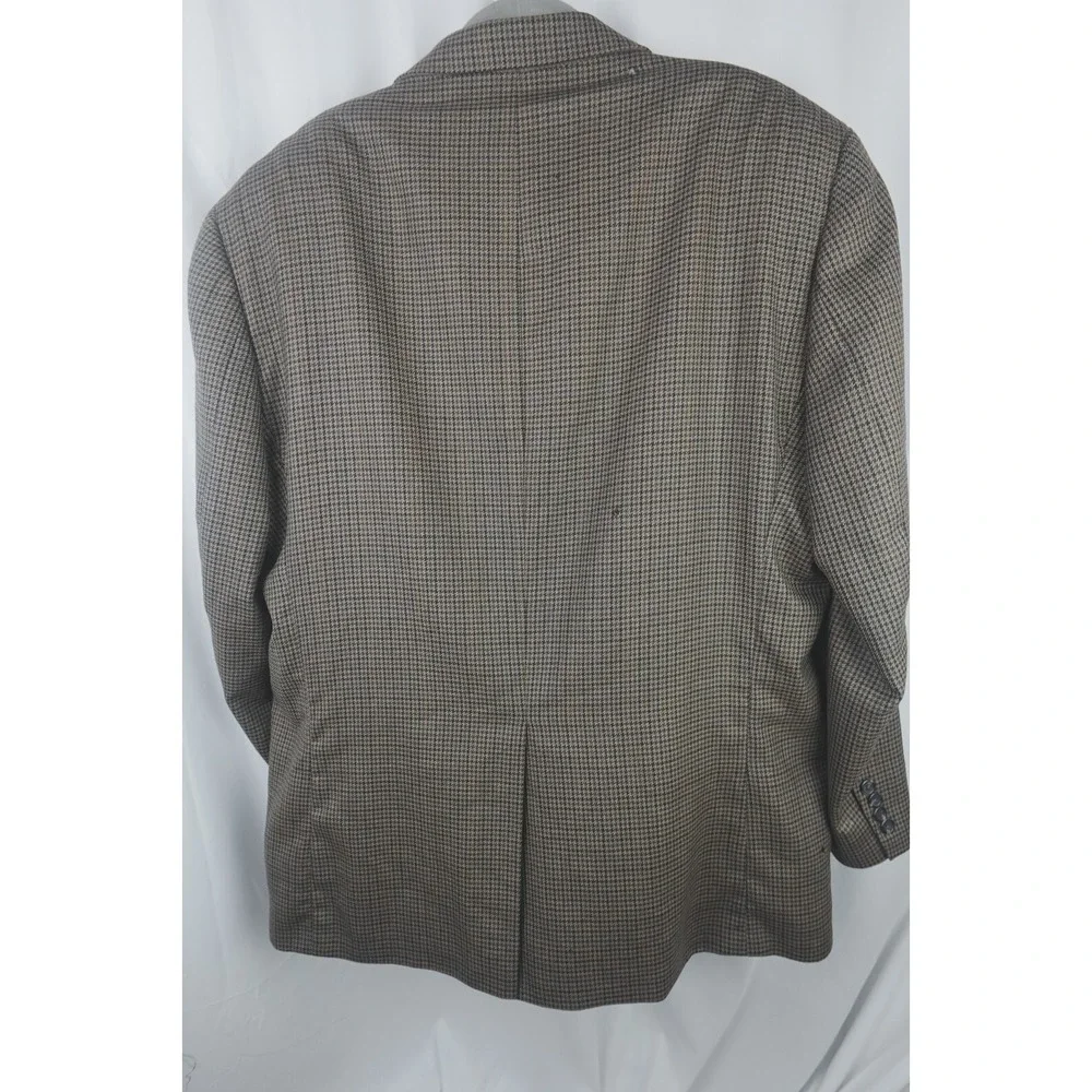 Robert Stock 46R Silk Wool‎ Blend Houndstooth Tan Brown Check Sport Coat Blazer