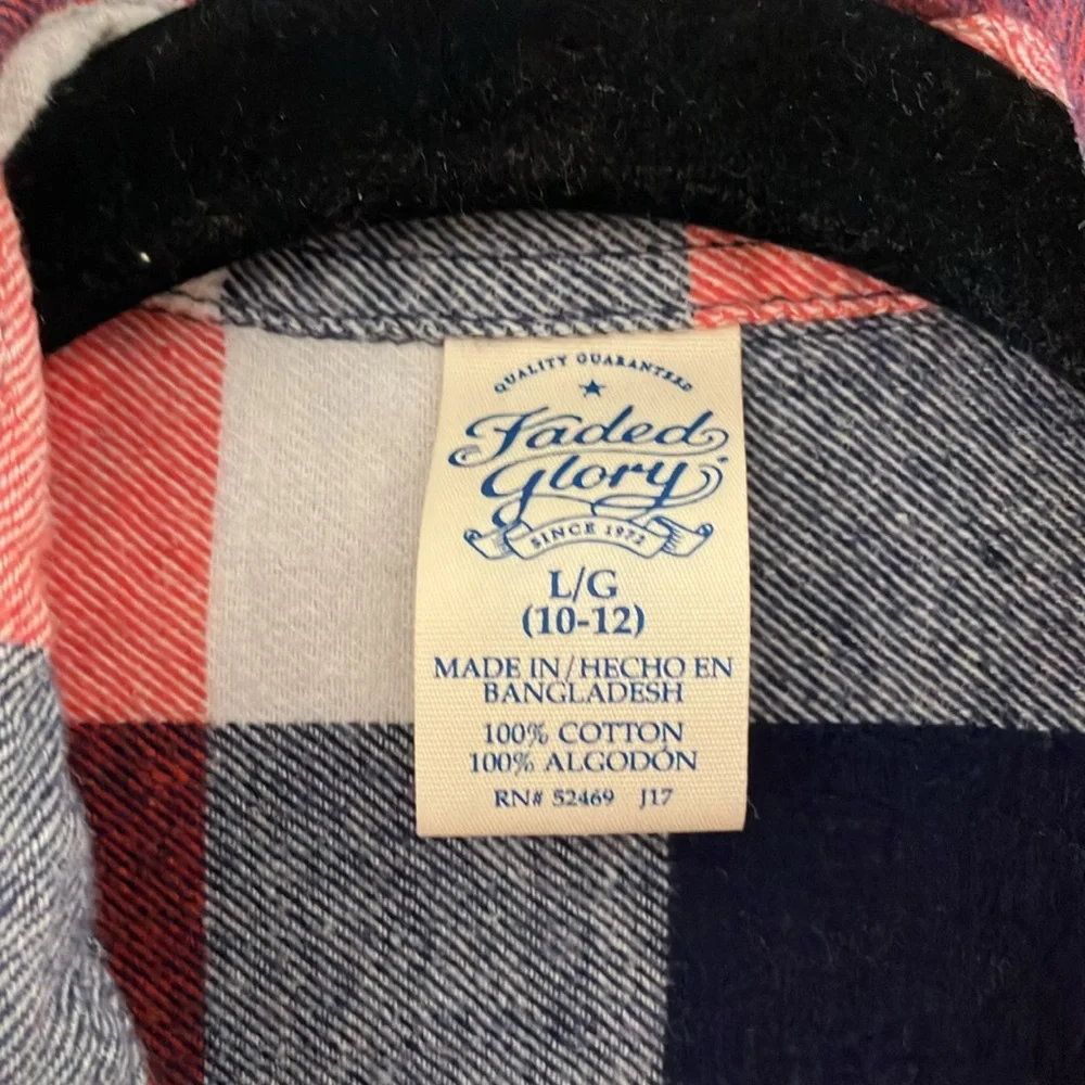 Faded Glory red white and blue flannel‎ shirt size large 10/12