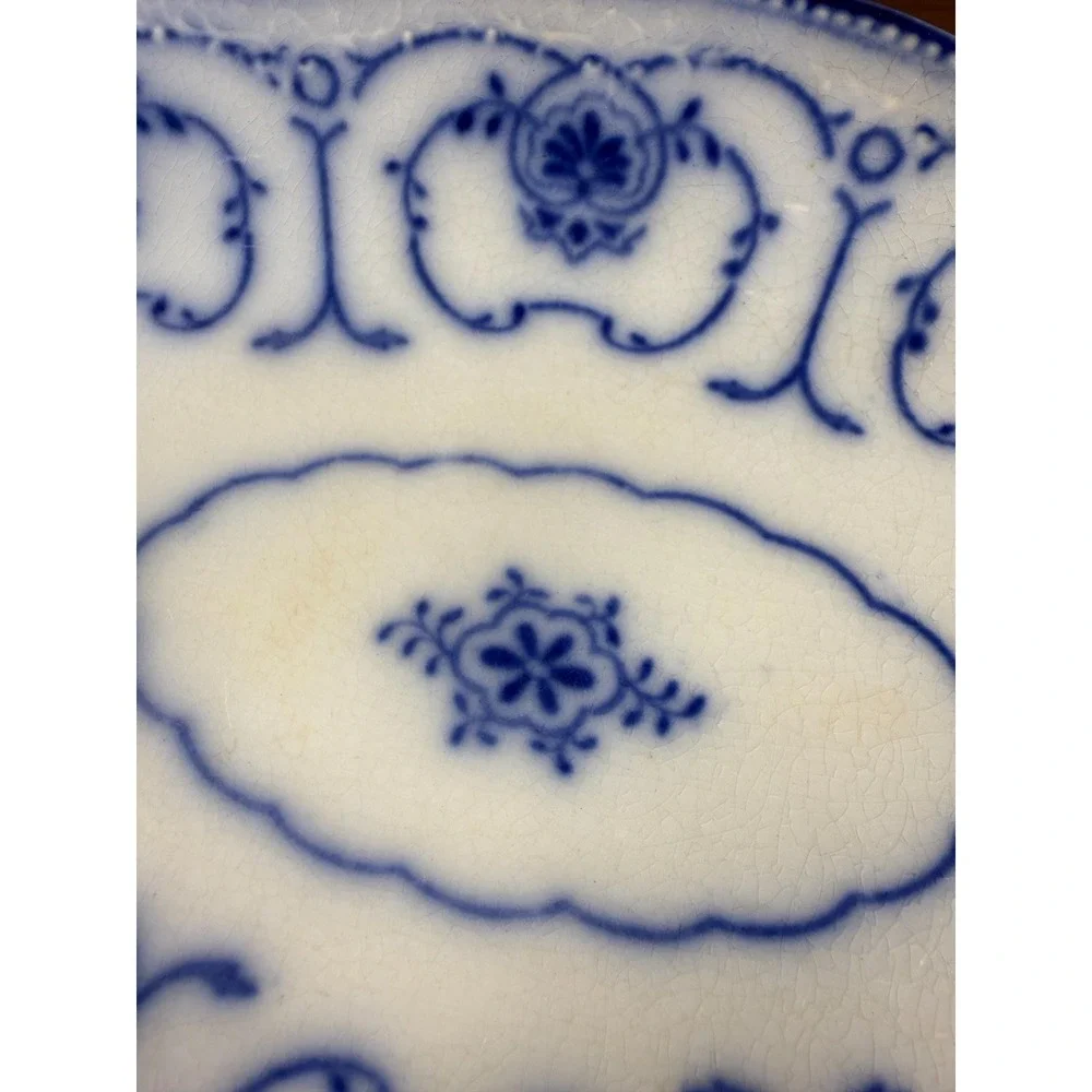 Antique W.H. Grindley Beaufort Flow Blue Dish • Oval Vanity Tray