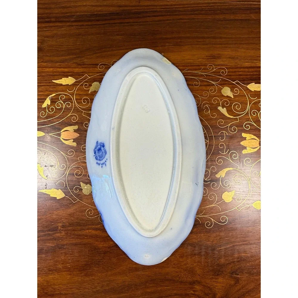 Antique W.H. Grindley Beaufort Flow Blue Dish • Oval Vanity Tray