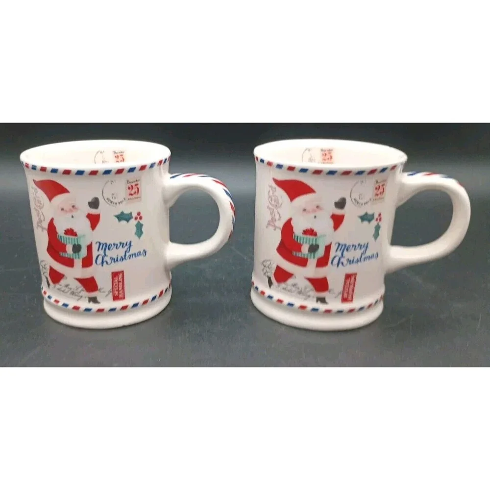 Sur La Table Santa Claus Post Card Mugs Child Hot Chocolate Espresso 8 Oz