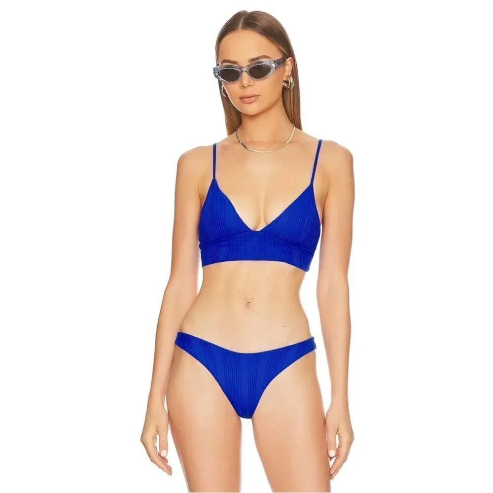 L*Space Winnie Longline Bikini Top Ribbed Royal Blue NWT Medium $114