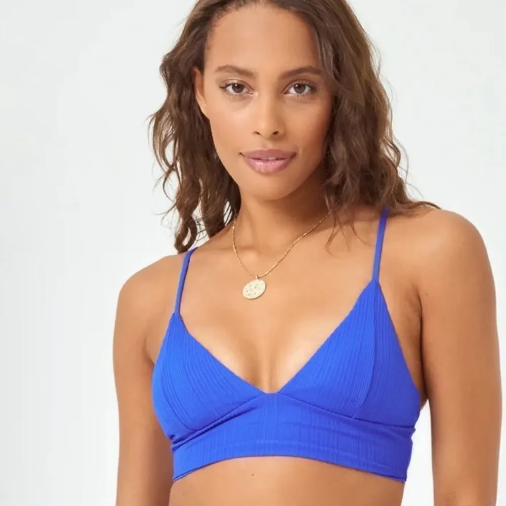 L*Space Winnie Longline Bikini Top Ribbed Royal Blue NWT Medium $114