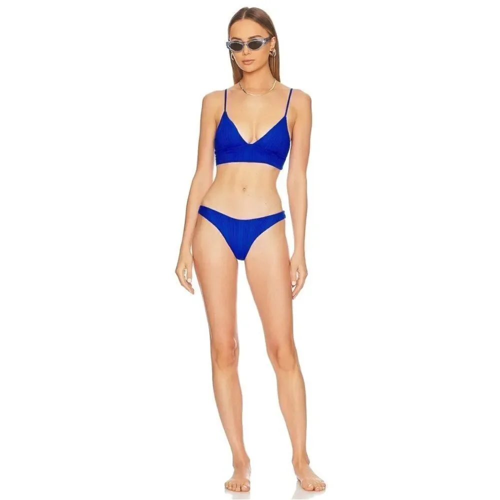 L*Space Winnie Longline Bikini Top Ribbed Royal Blue NWT Medium $114
