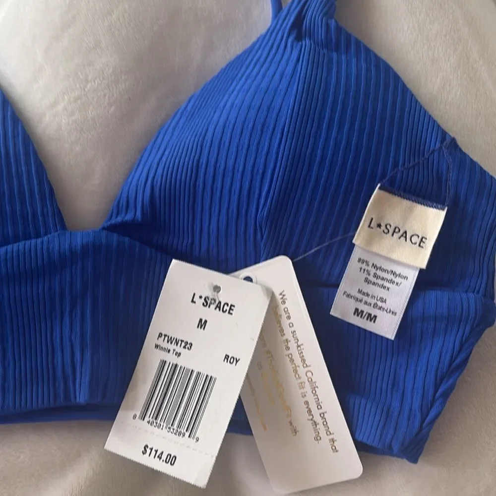 L*Space Winnie Longline Bikini Top Ribbed Royal Blue NWT Medium $114