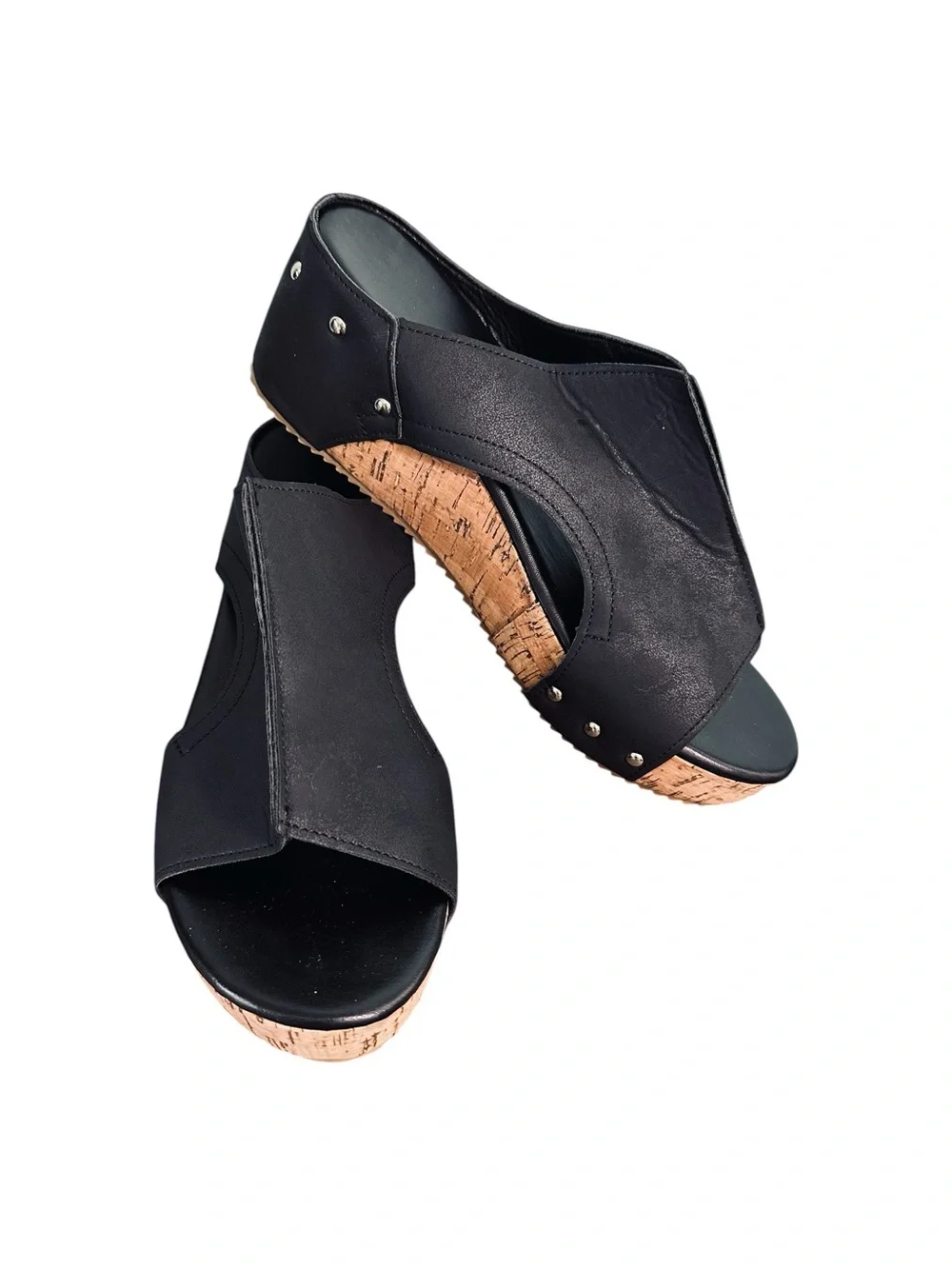Black Cork Wedge Sandals - Women