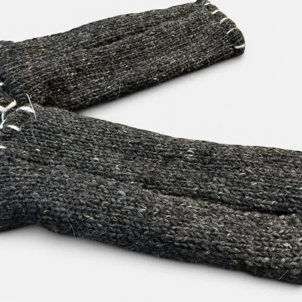 Vintage Y2K Floral Wool Lined Fingerless Grey Gray Gloves O/S Whipstitch
